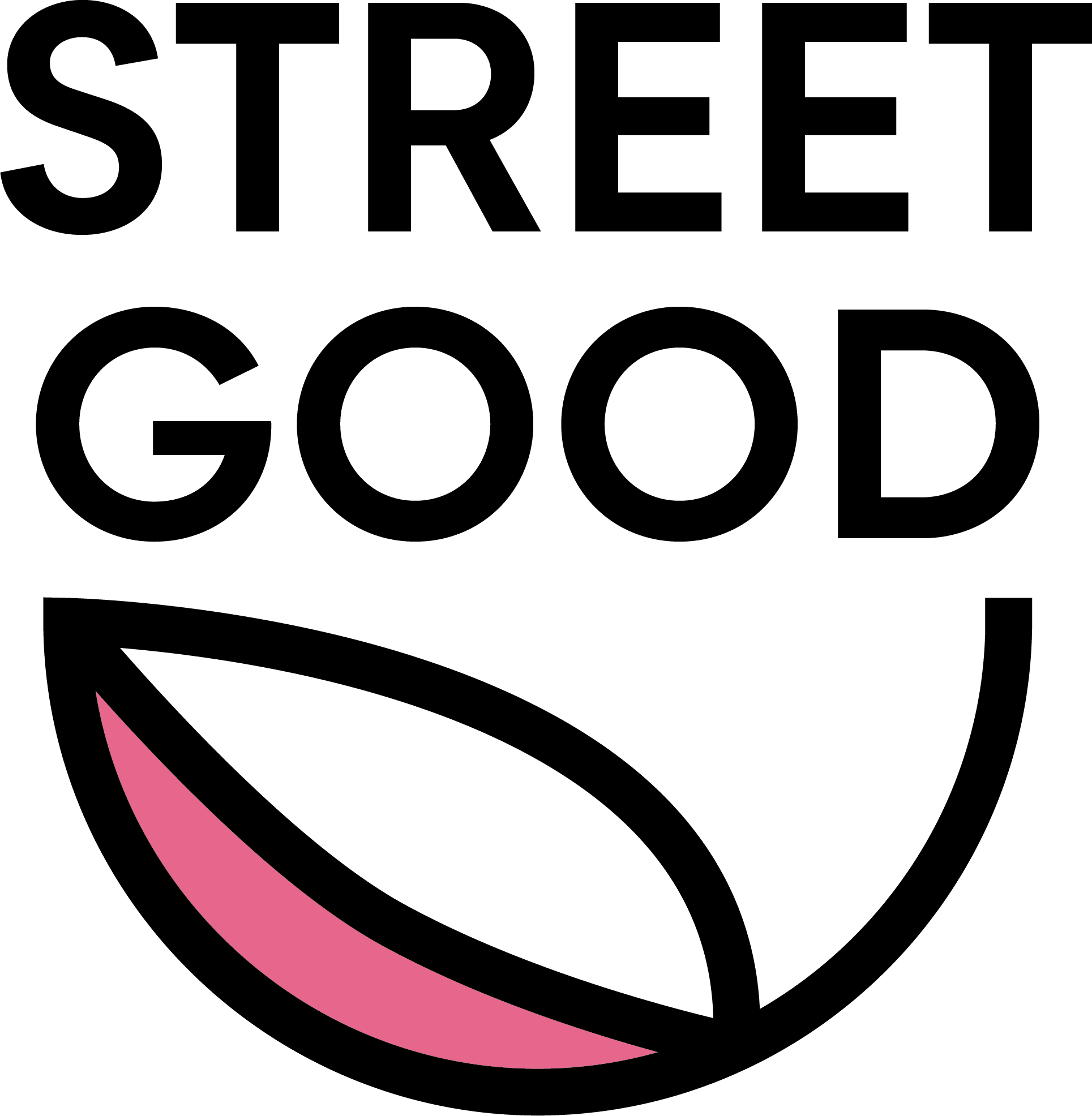 Dnešné logo Street Good: nápis nad miskou s ružovým listom